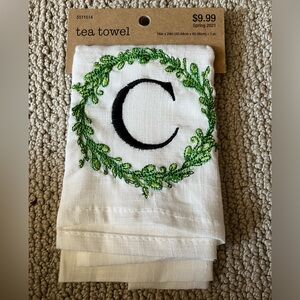 “C” embroidered tea towel